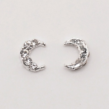 Alloy Rhinestone Cabochons, Moon, for Nail Art Studs and Nail Art Decoartion Accessories, Silver, Crystal, 10x7x2.3mm
