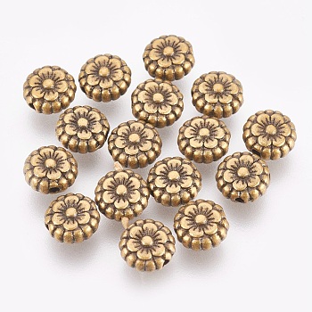 Tibetan Style Beads, Alloy Beads, Lead Free & Cadmium Free, Antique Bronze Color, Flower, Great for Mother's Day Gifts making, 7.5x3.5mm, Hole: 1mm