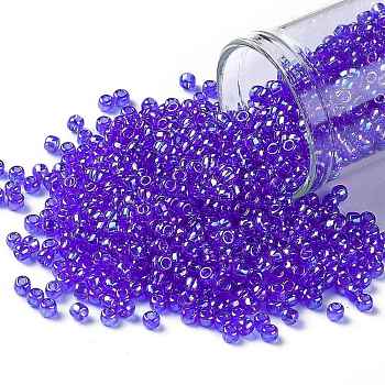 TOHO Round Seed Beads, Japanese Seed Beads, (178) Transparent AB Sapphire, 8/0, 3mm, Hole: 1mm, about 1110pcs/50g