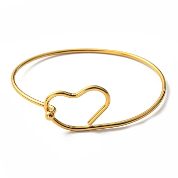 201 Stainless Steel Wire Wrap Heart Bangle, Real 18K Gold Plated, Inner Diameter: 2-1/2 inch(6.35cm)