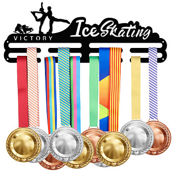 Word Ice Skating Fashion Iron Medal Hanger Holder Display Wall Rack, with Screws, Dancer Pattern, 150x400mm