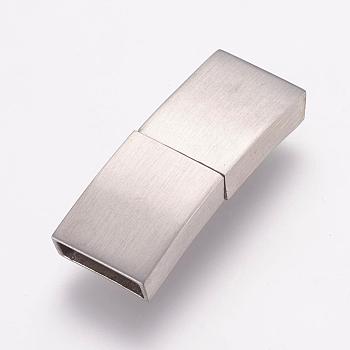 304 Stainless Steel Magnetic Clasps with Glue-in Ends, Rectangle, Frosted, Stainless Steel Color, 29x11x4mm, Hole: 3x10mm