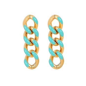 304 Stainless Steel Enamel Curb Chains Dangle Stud Earrings, Tassel Earrings, Golden, 54x11.3mm