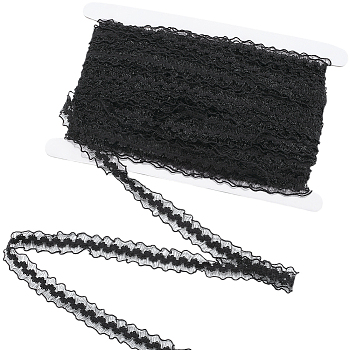 25M Nylon Elastic Pleated Lace Trim, for Sewing and Bridal Wedding Decoration, Black, 3/4 inch(19~20mm)