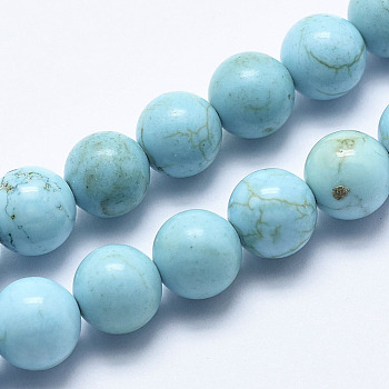 Natural Magnesite Beads Strands, Dyed & Heated, Round, Cyan, 8mm, Hole: 1mm, about 48pcs/strand, 15.7 inch(40cm)
