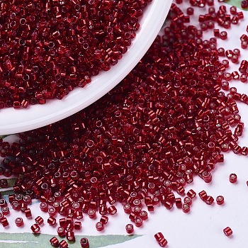 MIYUKI Delica Beads, Cylinder, Japanese Seed Beads, 11/0, (DB0602) Dyed Silver Lined Red, 1.3x1.6mm, Hole: 0.8mm, about 20000pcs/bag, 100g/bag