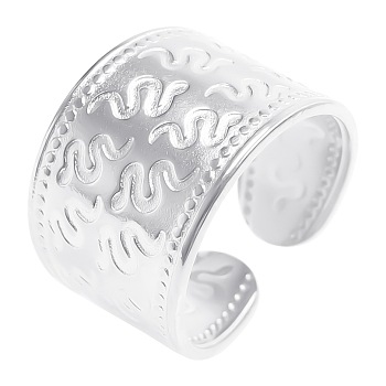 Titanium Steel Snake Pattern Open Cuff Rings, Wide Band Rings for Men and Women, Stainless Steel Color