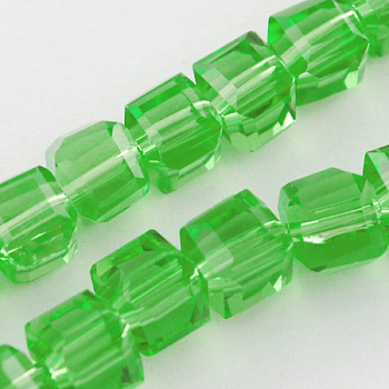 Glass Bead Strands, Faceted, Cube, Lime Green, 6x6x6mm, Hole: 1mm, about 100pcs/strand, 22 inch