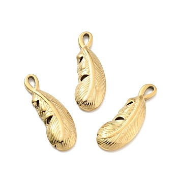 Ion Plating(IP) 304 Stainless Steel Glaze Manual Polishing Pendants, Feather, Golden, 19.5x7x2mm, Hole: 1x2.3mm