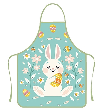 Cute Easter Rabbit Pattern Polyester Sleeveless Apron, with Double Shoulder Belt, for Household Cleaning Cooking, Orange, 800x600mm