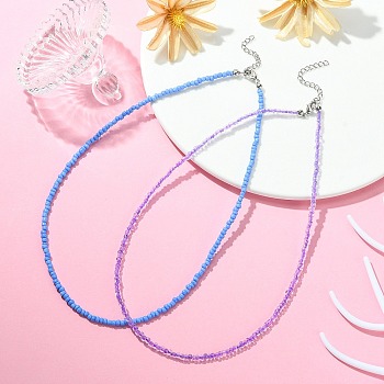 2Pcs 2 Color Glass Seed Beaded Necklace, Alloy Exquisite Necklace for Women, Mixed Color, 16.73 inch(42.5cm), 1Pc/color