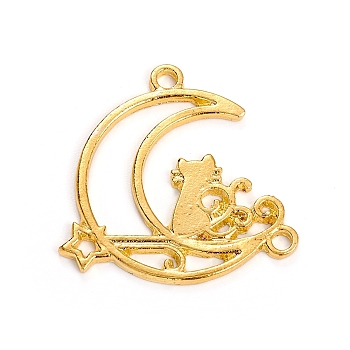 Zinc Alloy Kitten Open Back Bezel Pendants, for DIY UV Resin, Epoxy Resin, Pressed Flower Jewelry, Moon with Star and Cat, Golden, 25x25x1mm, Hole: 1.8mm