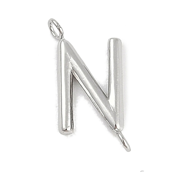 304 Stainless Steel Letter Connector Charms, Stainless Steel Color, Letter N, 12x5.5x2mm, Hole: 1.2mm