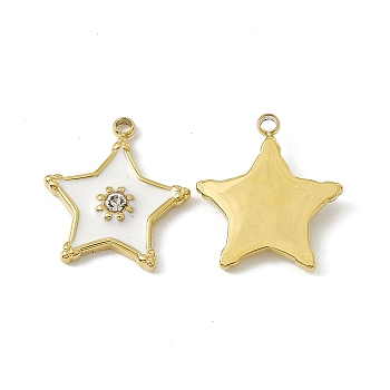 Vacuum Plating 201 Stainless Steel Enamel Pendants, with Rhinestone, Real 18K Gold Plated, Star Charm, White, 17x15x2.5mm, Hole: 1.5mm
