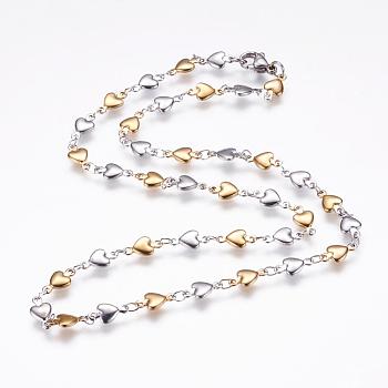 304 Stainless Steel Chain Necklaces, with Lobster Claw Clasps, Heart, Golden & Stainless Steel Color, 17.9 inch(45.5cm)