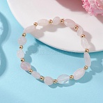 Natural Rose Quartz & Brass Beads Stretch Bracelets for Women, Nuggets, Inner Diameter: 1.93~2.05  inch(4.9~5.2cm)(BJEW-JB13414-02)