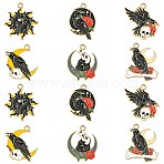 30Pcs 6 Styles Alloy Enamel Pendants, Raven Charms, Mixed Shapes, 26~29x22~28x1.5mm, Hole: 2mm, 5pcs/style(FIND-CJ0003-69)