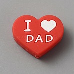 Heart with Word I Love Dad Silicone Beads, Red, 19.5x25x10mm, Hole: 2.5mm(SIL-WH0001-61A)