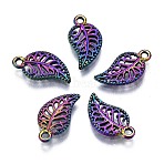 Rainbow Color Alloy Charms, Cadmium Free & Nickel Free & Lead Free, Leaf, 14x7x1mm, Hole: 1.2mm, 40pcs/box(FIND-SZ0009-07)