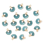 20Pcs Zinc Alloy Enamel Pendants, with ABS Plastic Imitation Pearl, Shell, Light Gold, Dark Turquoise, 15.5x14.5x6mm, Hole: 2mm(ENAM-YW0006-11LG-02)
