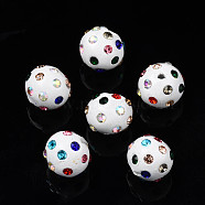 Polymer Clay Rhinestone Beads, Pave Disco Ball Beads, Round, White, PP15(2.1~2.2mm), 9~10.5x9mm, Hole: 1.2mm(RB-T017-31G-A)