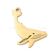 304 Stainless Steel Charms, Laser Cut, Whale Charm, Real 18K Gold Plated, 16.5x10.5x1mm, Hole: 1.2mm(STAS-S138-01G-02)