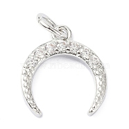 Brass Cubic Zirconia Charms, with Jump Ring, Long-Lasting Plated, Lead Free & Cadmium Free, Double Horn/Crescent Moon, Real Platinum Plated, 13x11.5x2mm(ZIRC-C022-12P)
