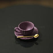 Mini Tea Sets, including Porcelain Teacup & Saucer, Alloy Spoon, Miniature Ornaments, Micro Landscape Garden Dollhouse Accessories, Pretending Prop Decorations, Purple, 5~13x2~10mm, 3pcs/set(BOTT-PW0002-117A-05)