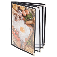 PVC Menu Cover Holders, 4 Page 8 View Menu Sleeve, Fits A4 Size Paper, with Imitation Leather Edge & Iron Corner Protector, for Bar Cafe Restaurant, Black, 297x235x10.5mm(AJEW-WH0283-96)