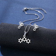 304 Stainless Steel Pendant Necklace & Stud Earring, Stainless Steel Color, Star, 450mm(FS-WGC30A7-03)