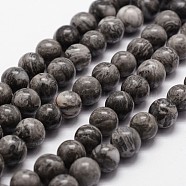 Natural Map Stone/Picasso Stone/Picasso Jasper Bead Strands, Round, 6mm, Hole: 1mm, about 61pcs/strand, 14.9 inch~15.1 inch(X-G-D840-60-6mm)