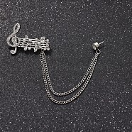 British Style Alloy Crystal Rhinestone Hanging Chain Brooch, Platinum, Musical Note, 140mm(PW-WG82507-06)