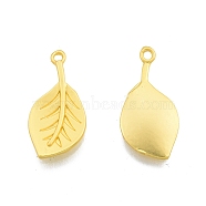 Alloy Pendants, Leaf Charms, Matte Gold Color, 23.5x11.5x1.5mm, Hole: 1.2mm(FIND-A017-32MG)