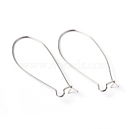 Platinum Color Brass U-Shaped Hoop Earrings Findings Kidney Ear Wires, Lead Free, Cadmium Free and Nickel Free, 18 Gauge, 43x20x1mm(X-EC221-4NF)