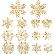DIY Jewelry Making Finding Kit, Including 84Pcs 7 Styles Iron Beads Caps & Pendant & Filigree Joiners, Etched Metal Embellishments, Flower & Snowflake, Golden, 28~45x28.5~42x0.5~3mm, Hole: 1.5~3mm, 12Pcs/style(FIND-SC0007-01)