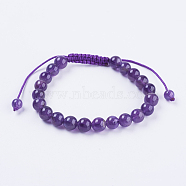 Adjustable Nylon Cord Braided Bead Bracelets, with Amethyst Beads, 2-1/8 inch(55mm)(BJEW-F308-55B)