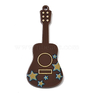 Printed Opaque Acrylic Pendants, Guitar with Star, with Glitter Power, Coconut Brown, 50.5x21x2.5mm, Hole: 2mm(FIND-D283-03)