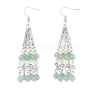 Natural Green Aventurine Tassels Dangle Earrings, with Brass Earring Hooks, 304 Stainless Steel Chains and Electroplate Glass Beads, Round, Platinum, 80mm, Pin: 0.7mm(EJEW-JE02795-04)