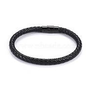 Man's Braided Leather Cord Bracelets, with 304 Stainless Steel Magnetic Clasps, Black, 8-1/4 inch(21cm), 6mm(X-BJEW-JB04255-01)