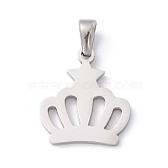 304 Stainless Steel Pendants, Laser Cut, Crown Charms, Stainless Steel Color, 18x16x1.5mm, Hole: 2.5x4.5mm(STAS-G284-08P)