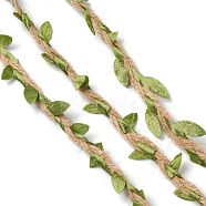 Cloth Leaf Trim Ribbon, with Hemp Cords, for Arts Crafts DIY Decoration Gift Wrapping, Green, 25x1mm, 10m/Roll(OCOR-H106-01)