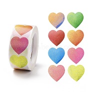 Valentine's Day Heart Paper Stickers, Glittered Gradient Color Adhesive Labels Roll Stickers, Gift Tag, for Envelopes, Party, Presents Decoration, None Pattern, 25x24x0.1mm, 500pcs/roll(X1-DIY-I107-02B)