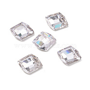 K9 Glass Rhinestone Cabochons, Flat Back & Back Plated, Parallelogram, Crystal, 12x10.5x5.6mm(RGLA-J034-B-TG001)
