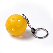 Plastic Pickleball Keychain, with Iron Ring, Round, Yellow, 11.8cm(KEYC-C003-01C)