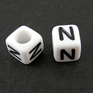 Letter Acrylic European Beads, Horizontal Hole, Cube, Letter.N, 10x10x10mm, Hole: 3.5~4mm, about 598pcs/500g(OPDL-R050-10mm-N)