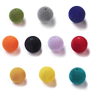 Flocky Acrylic Beads, Half Drilled, Round, Mixed Color, 11.5~12mm, Hole: 1.6mm(X-OACR-I001-12mm-L-M)