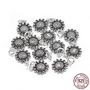 Thailand 925 Sterling Silver Charms, with Jump Ring, Sunflower, Antique Silver, 14x11x2.5mm, Hole: 4mm(STER-T002-58AS)
