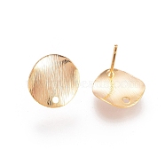 Brass Ear Stud Findings, with Loop, Nickel Free, Real 18K Gold Plated, Flat Round, 12mm, Hole: 1mm, Pin: 0.5mm(X-KK-S336-32G)