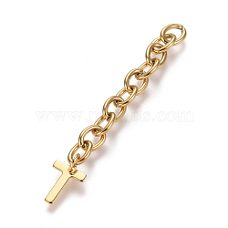 304 Stainless Steel Chain Extender, with Cable Chain and Letter Charms, Golden, Letter.T, Letter T: 11x9x0.7mm, 67.5mm, Link: 8x6x1.3mm(STAS-K206-09G-T)