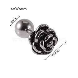 304 Stainless Steel Rose Flower Cartilage Earrings, Antique Silver, 7.50mm(WG137BA-10)